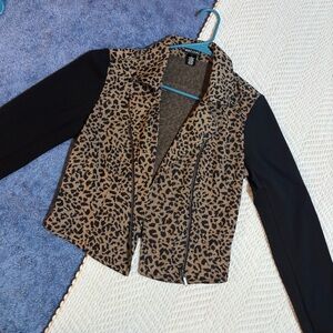 Leopard Print Blazer with Black Sleeves